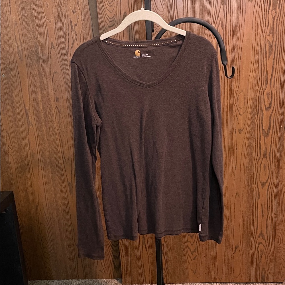 Carhartt Women's Chocolate Brown V-Neck Long Sleeve Tee
